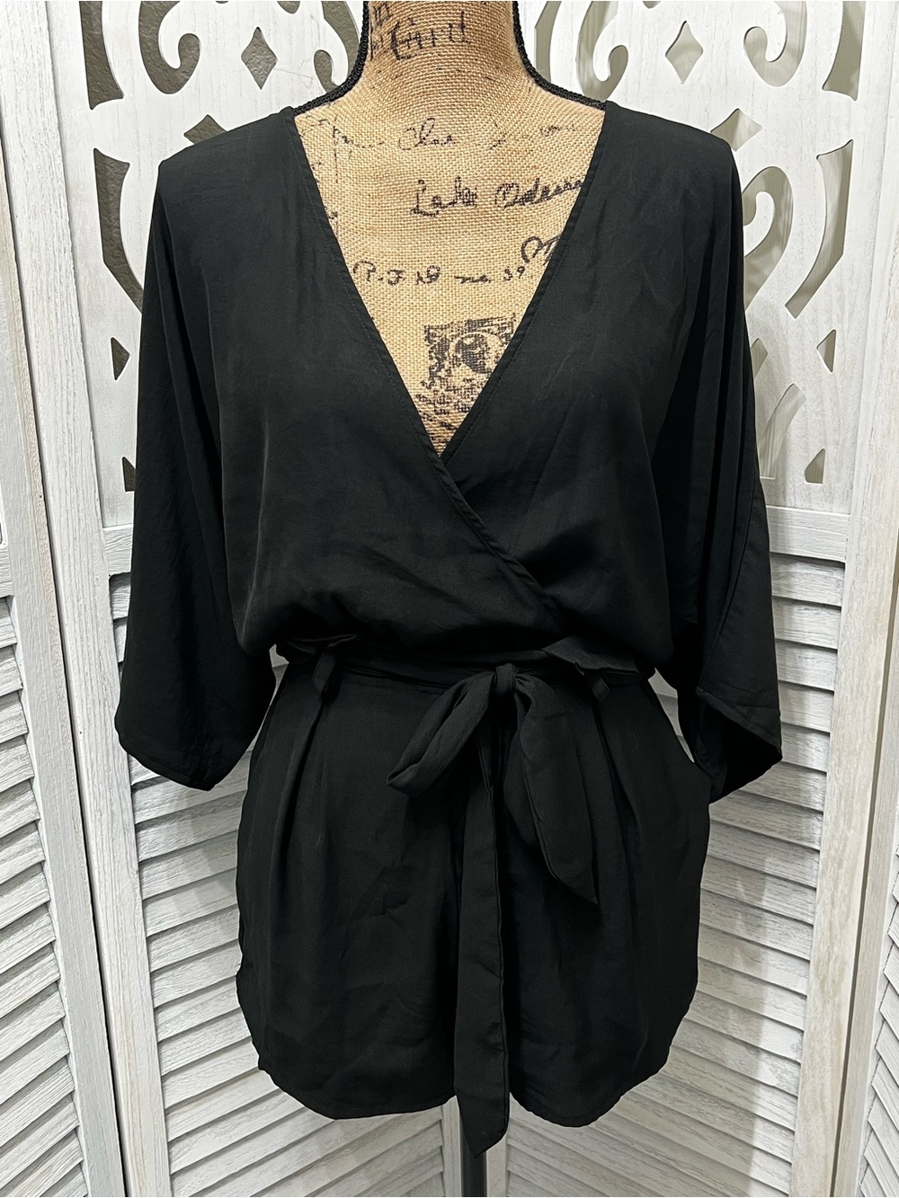 Black Wrap Romper with Waist Tie Small